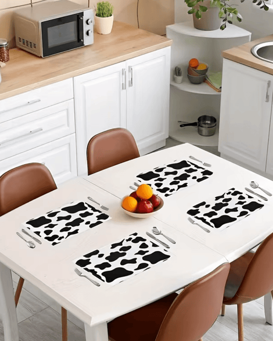 Peau de vache set de table Blanc et noir - Matabledeco