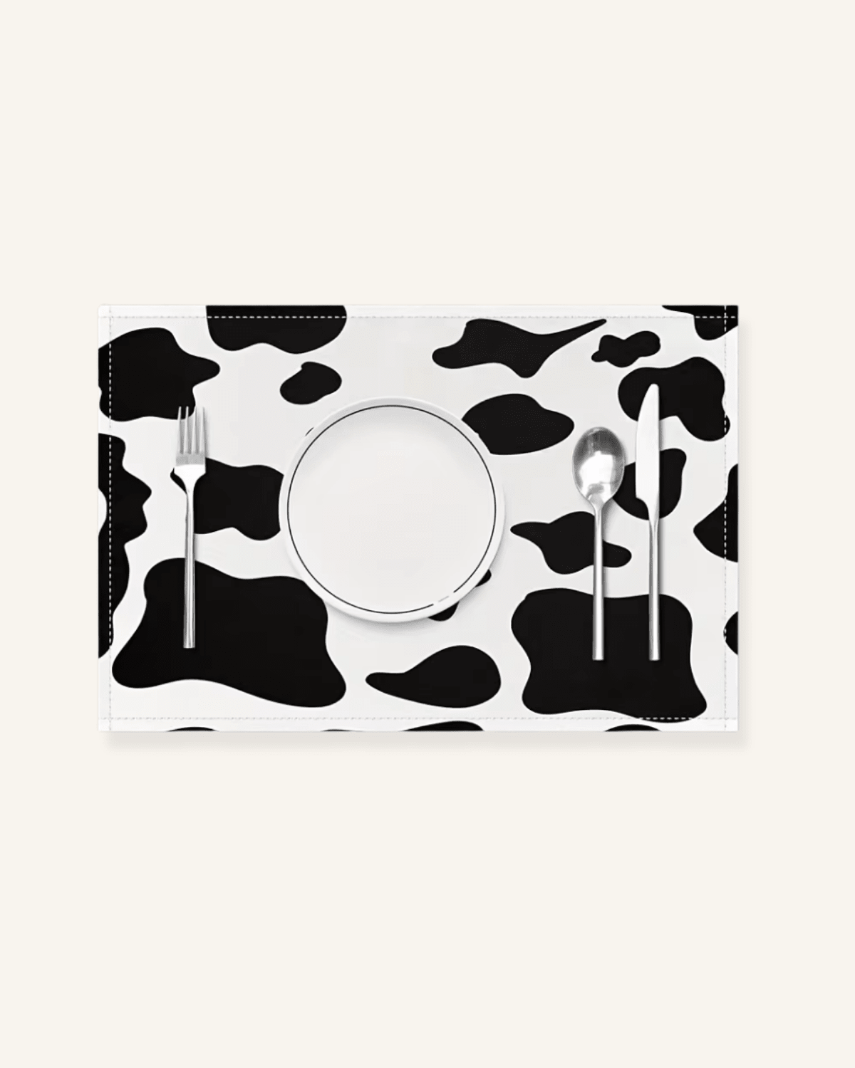 Peau de vache set de table Blanc et noir - Matabledeco