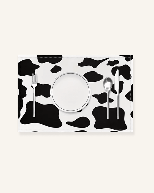 Peau de vache set de table Blanc et noir - Matabledeco