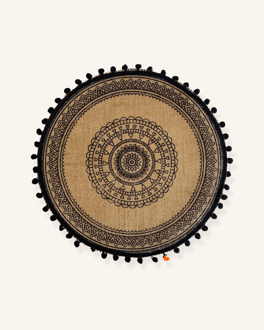 Set de table bohème ponpon noir Jute - Matabledeco