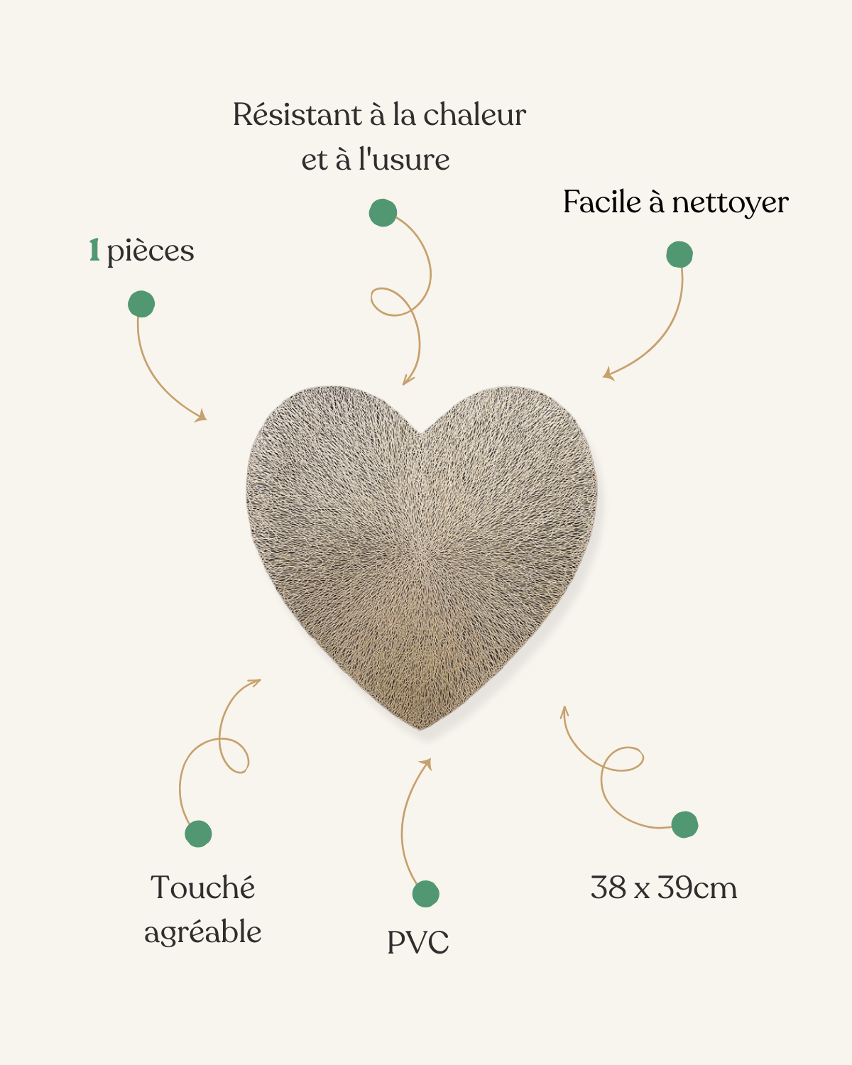 Set de table coeur Doré - Matabledeco