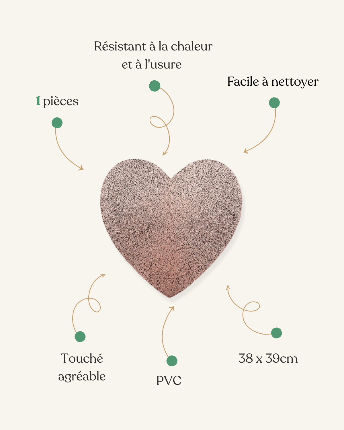 Set de table coeur Doré rose - Matabledeco