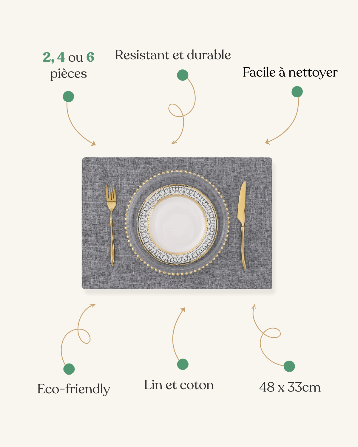 Set de table en coton Bleu - Matabledeco