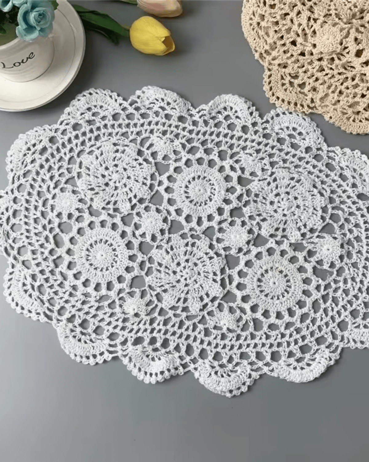 Set de table en crochet avec grille Blanc - Matabledeco