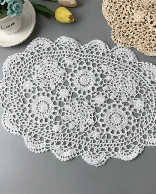 Set de table en crochet avec grille Blanc - Matabledeco