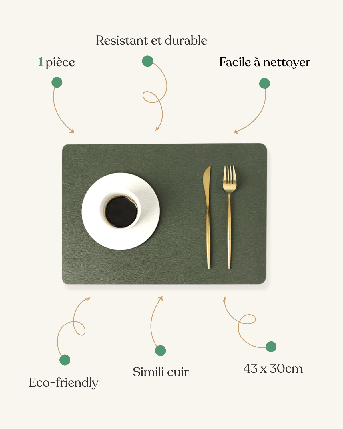 Set de table en cuir synthétique Vert - Matabledeco