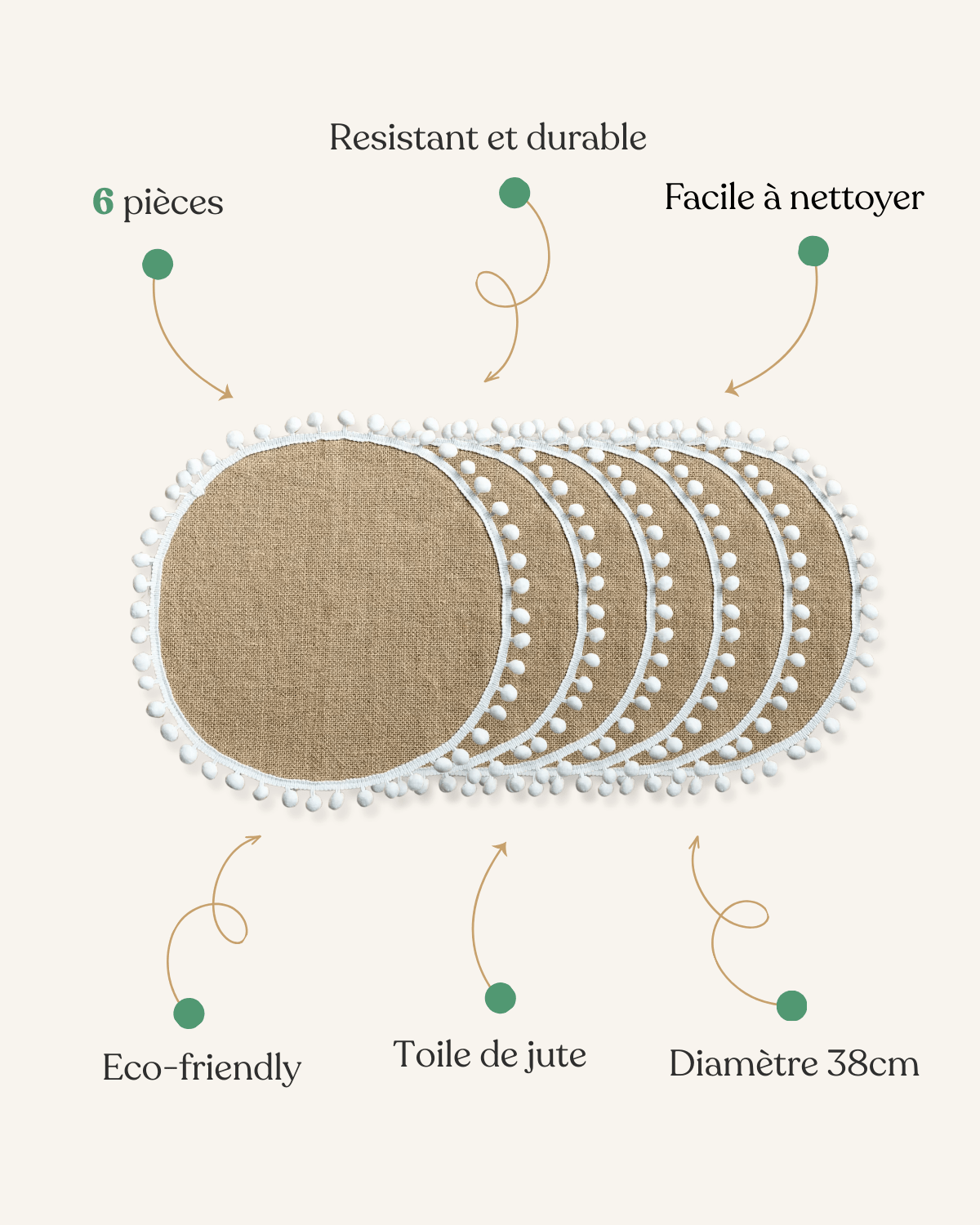 Set de table en jute rond Jute - Matabledeco