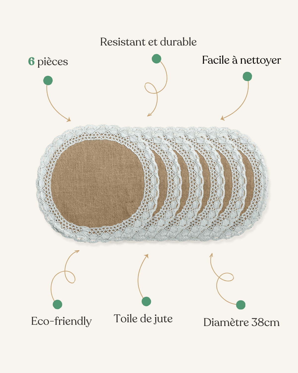 Set de table jute dentelle Jute - Matabledeco