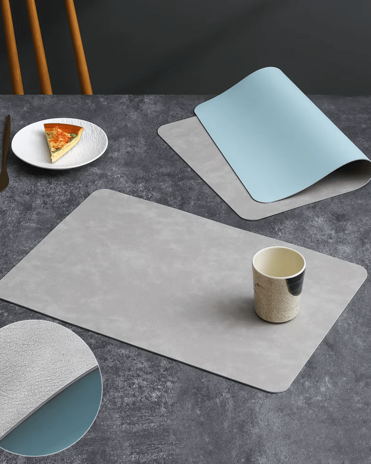 Set de table pvc rigide Gris clair - Bleu - Matabledeco