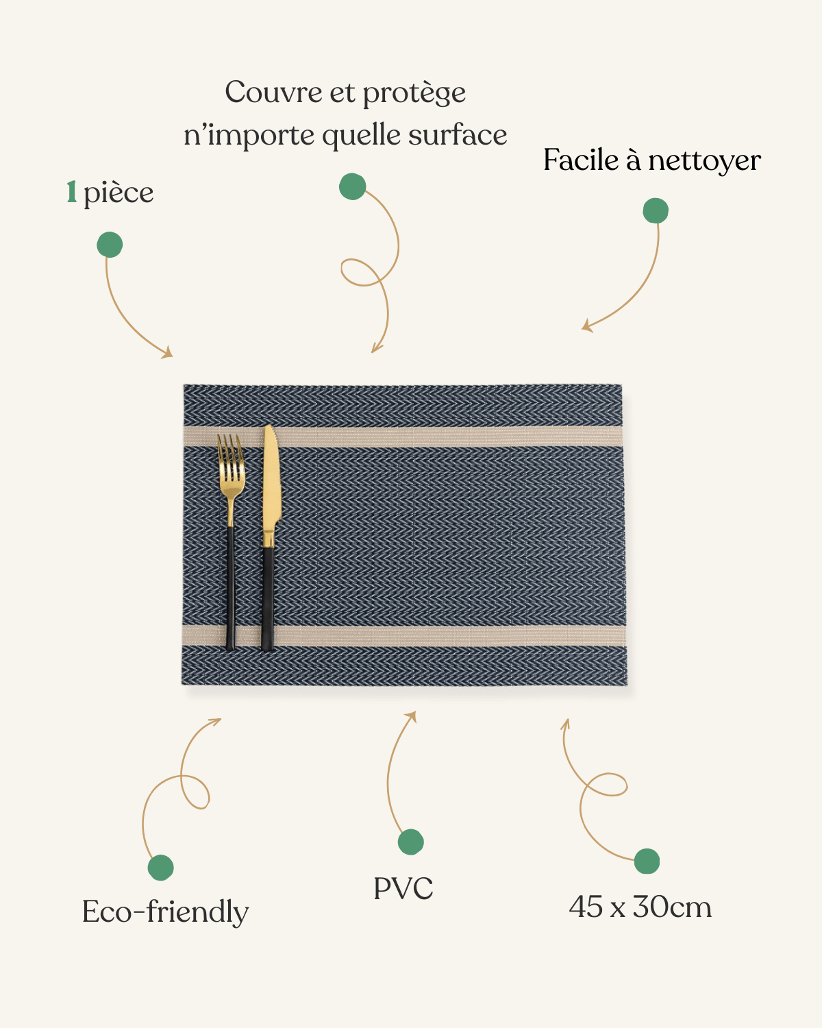 Set de table pvc souple Bleu - Matabledeco