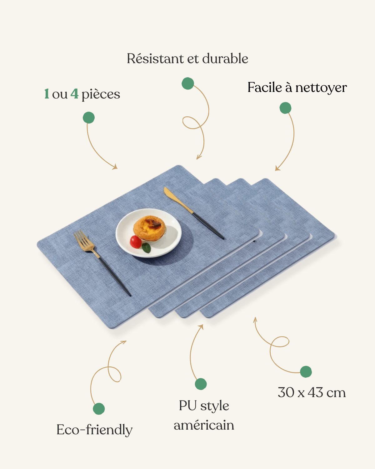 Set de table rigide épais Bleu - Matabledeco
