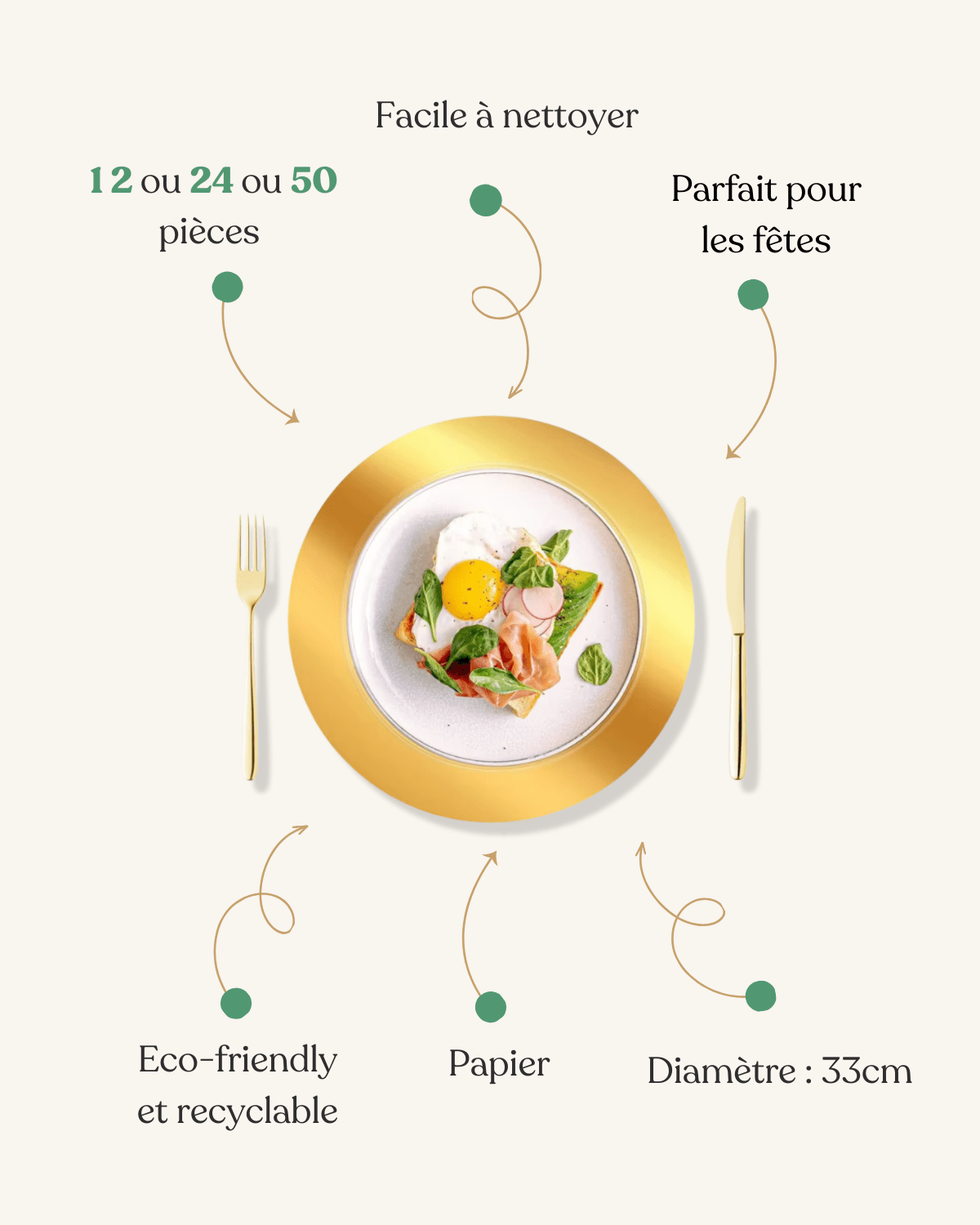 Set de table rond doré Doré - Matabledeco