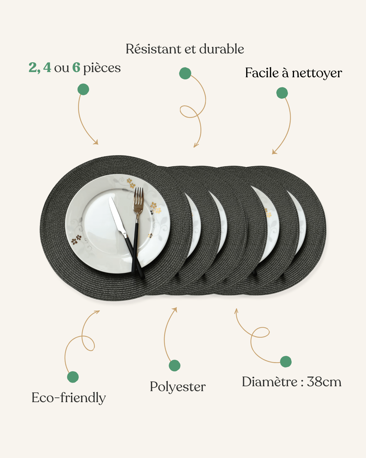 Set de table rond lavable Gris profond - Matabledeco