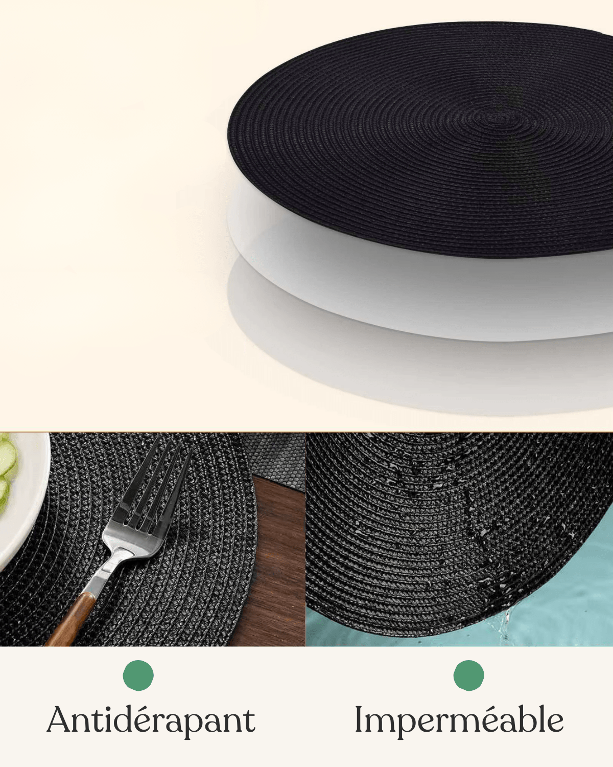 Set de table rond noir Noir - Matabledeco