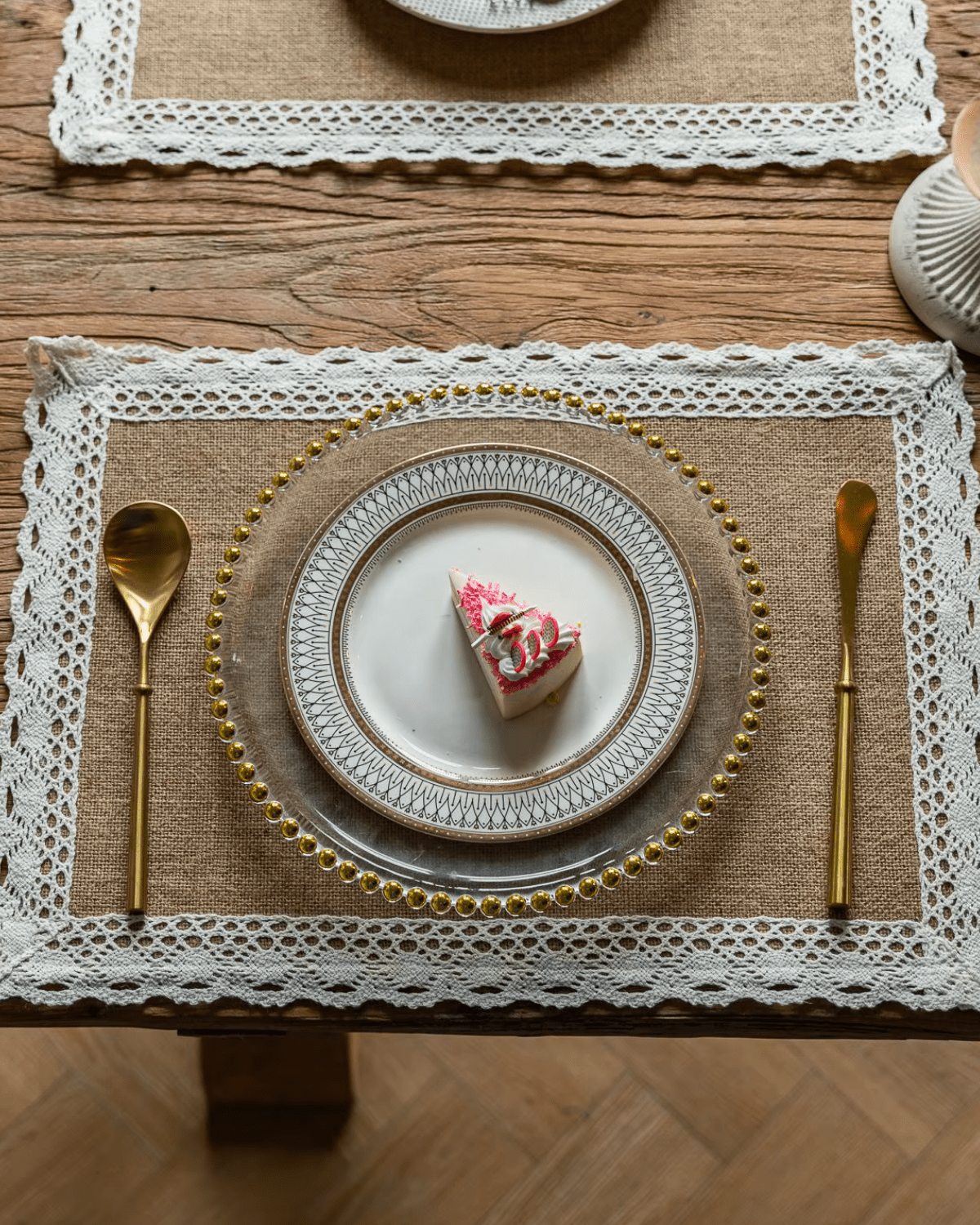 Set de table toile de jute et dentelle Jute - Matabledeco