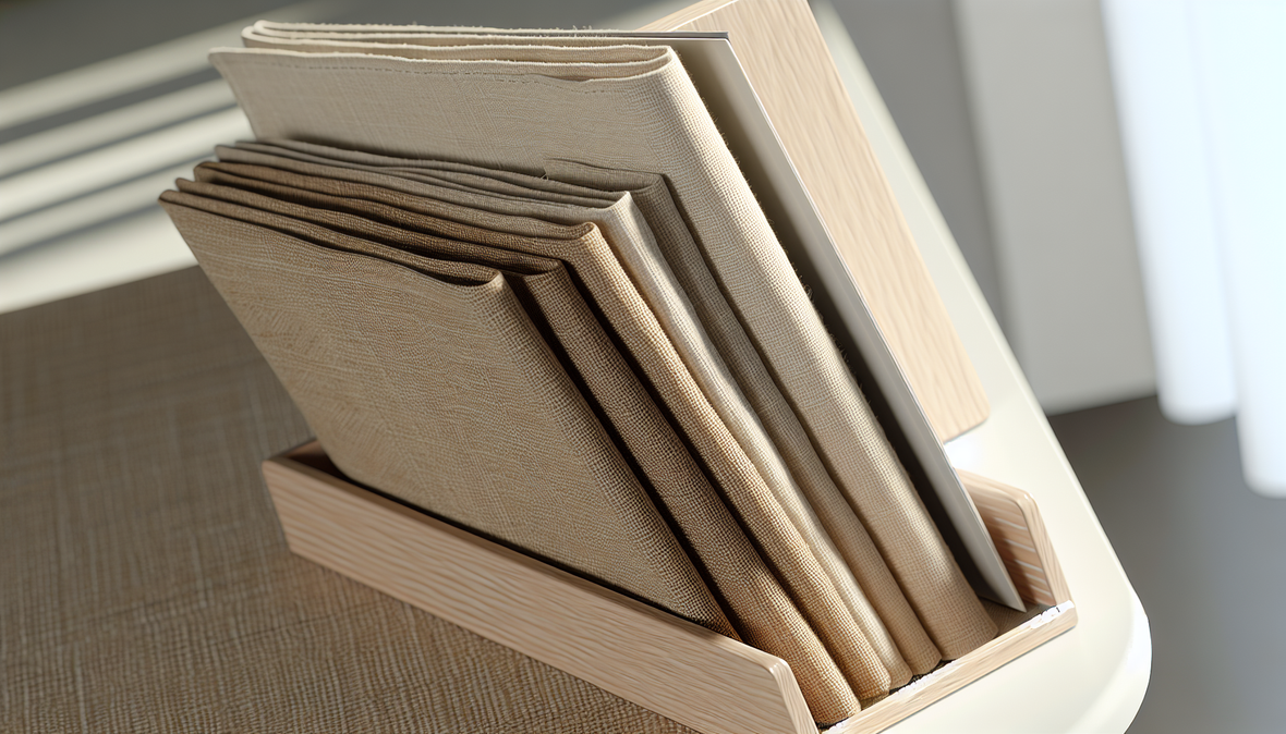 sets de table rangés à la verticale dans un porte-revues